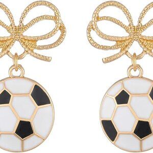 Dangle Soccer Earrings Women Alloy Bow Sports Jewelry Gift Fan